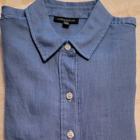 Blue Linen Shirt Petite Small - Picture 7 of 7